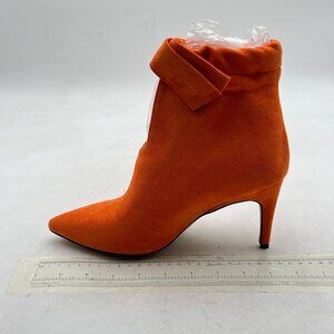 XYD Orange Classical Pointed Toe Ankle Booties Dress Mid Heels Bow Pull-on Boots